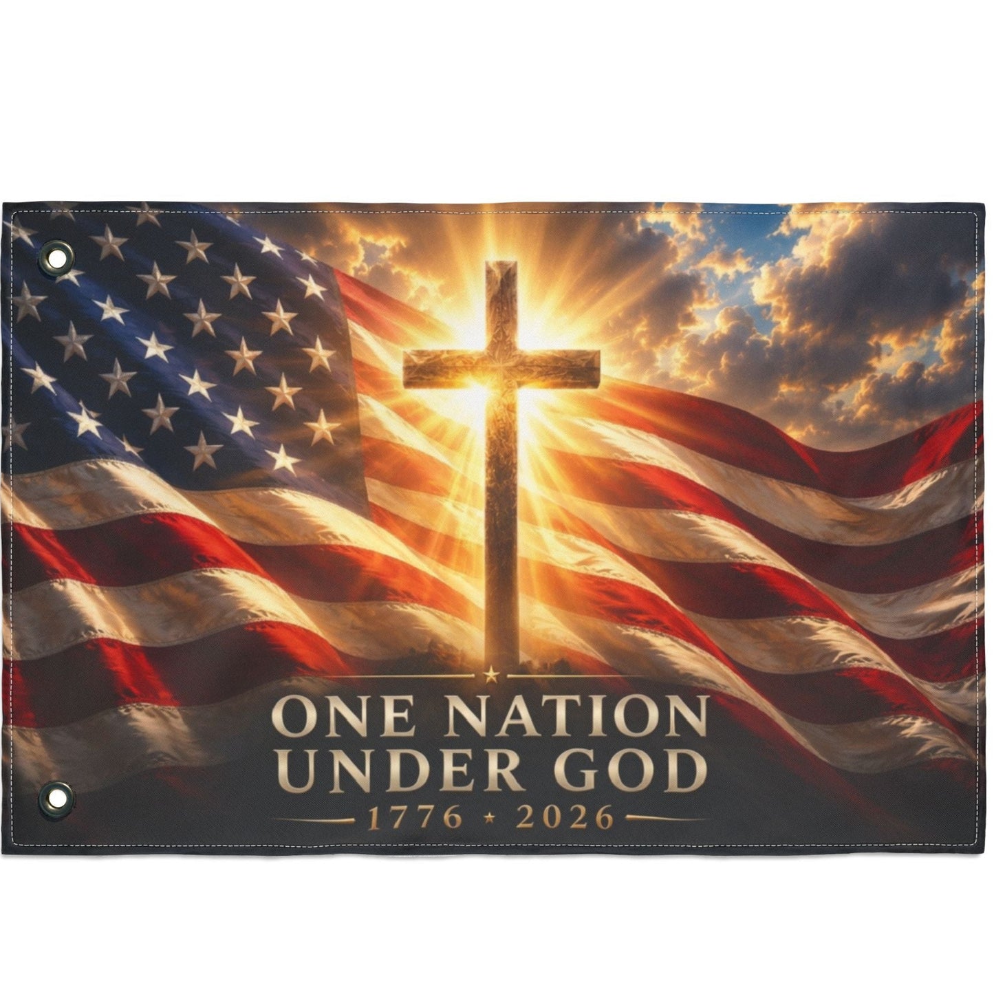 One Nation Under God Patriotic Flag close-up display image