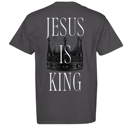 Son of the King Christian t-shirt back on graphite Comfort Colors tee