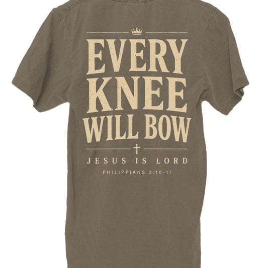 Bow Christian t-shirt back on olive Shaka Wear tee