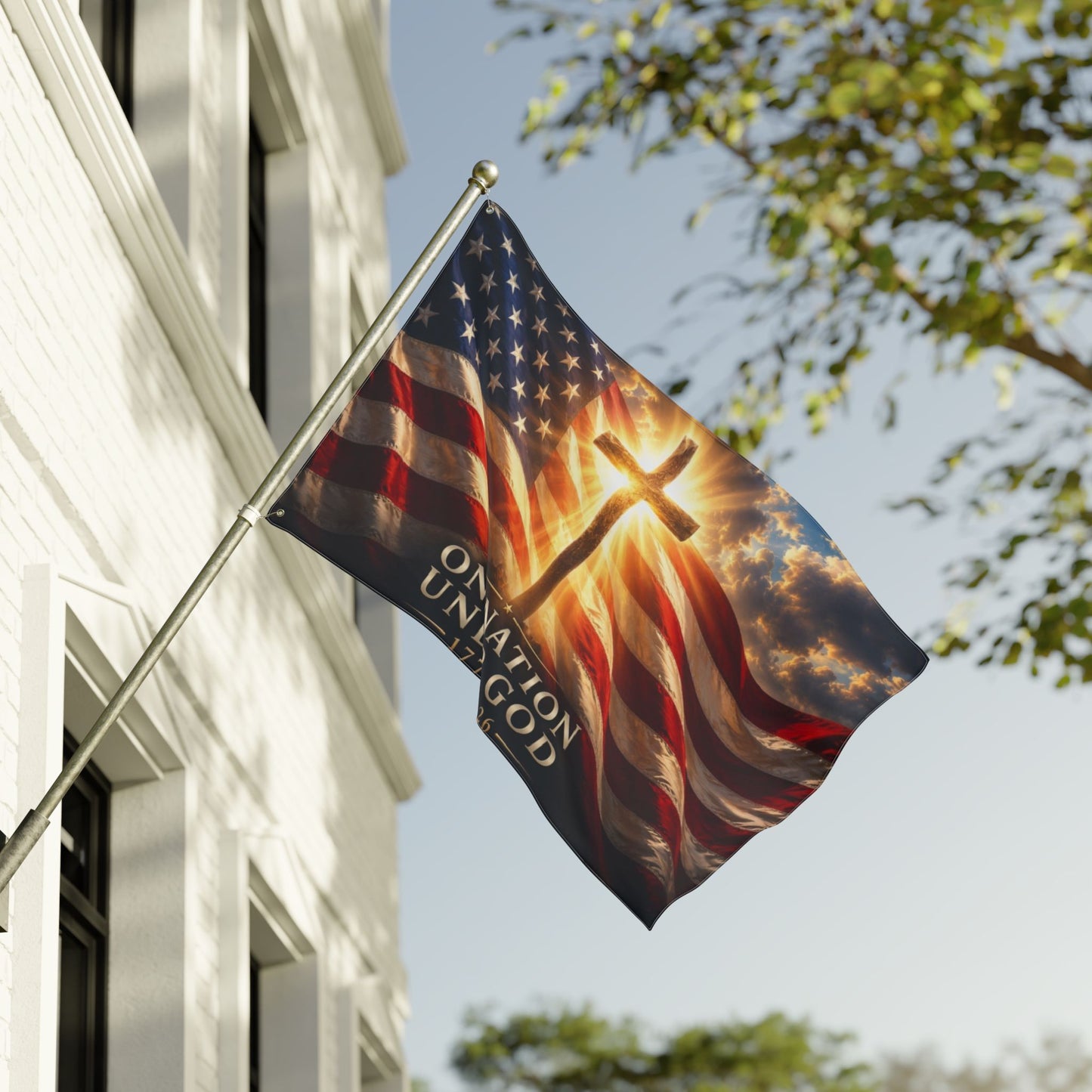 One Nation Under God Patriotic Flag full product view double-sided design