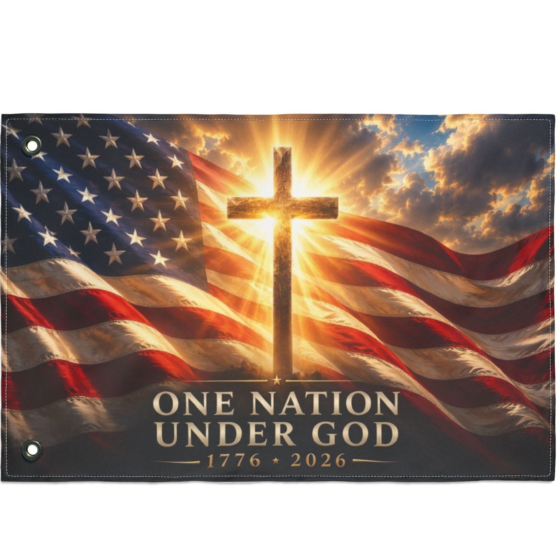 One Nation Under God Patriotic Flag close-up display image