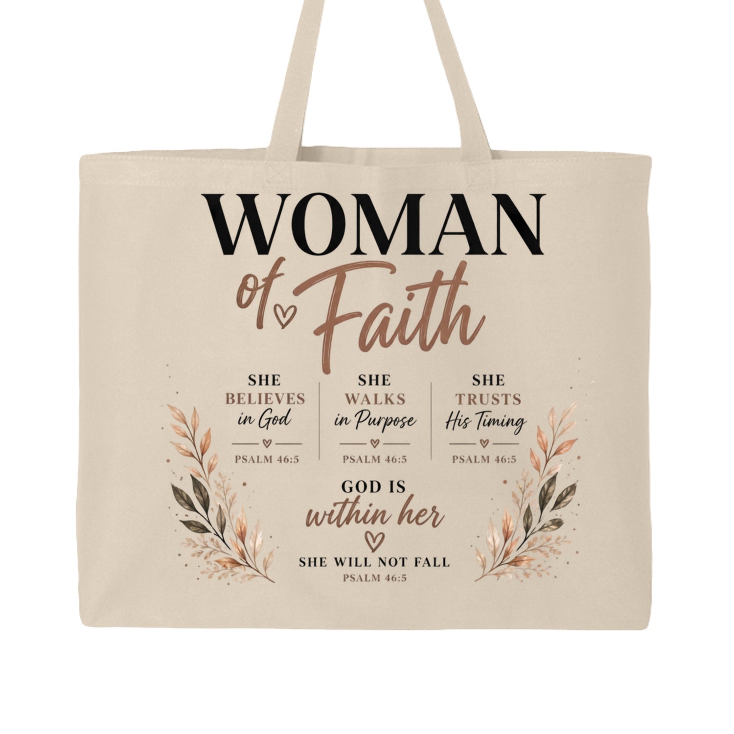 Woman of Faith Christian t-shirt front on natural Comfort Colors tee