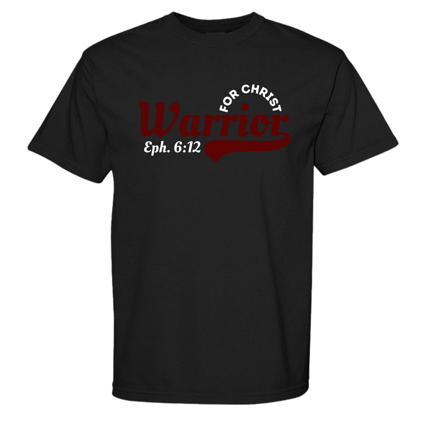 Warrior for Christ Christian t-shirt front on black Comfort Colors tee