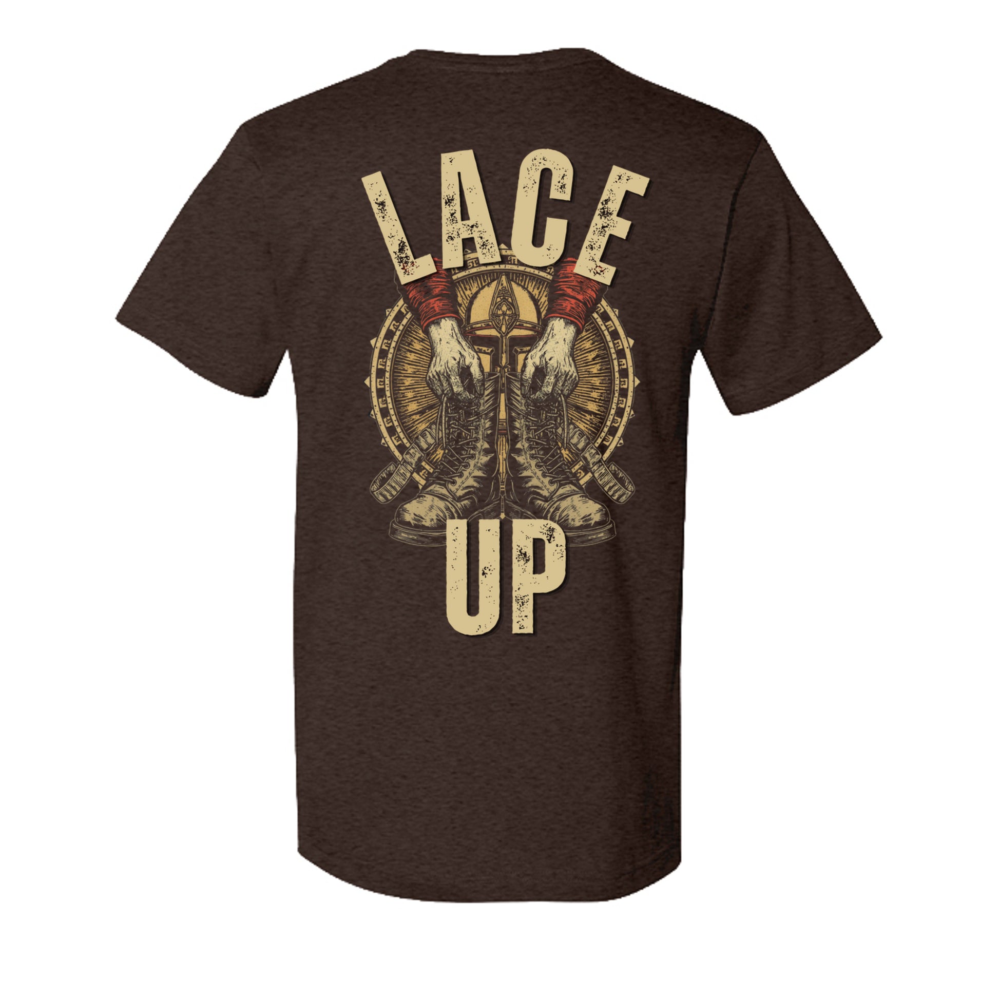 Riding with Jesus Christian long sleeve t-shirt back on vintage chocolate Bella Canvas tee