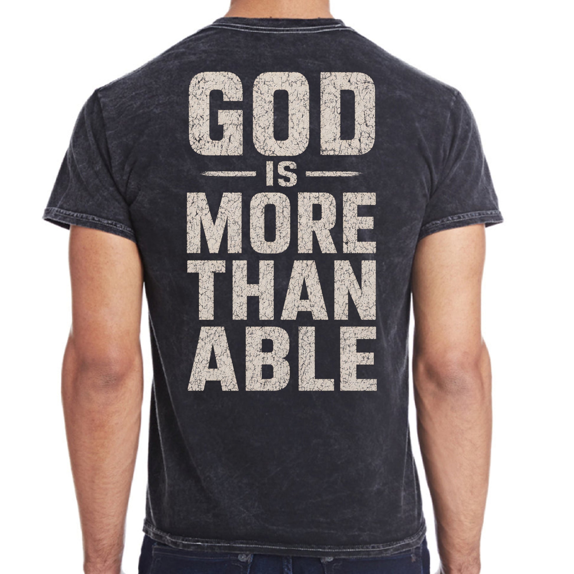 More Christian tie-dye t-shirt back on mineral black Colortone tee