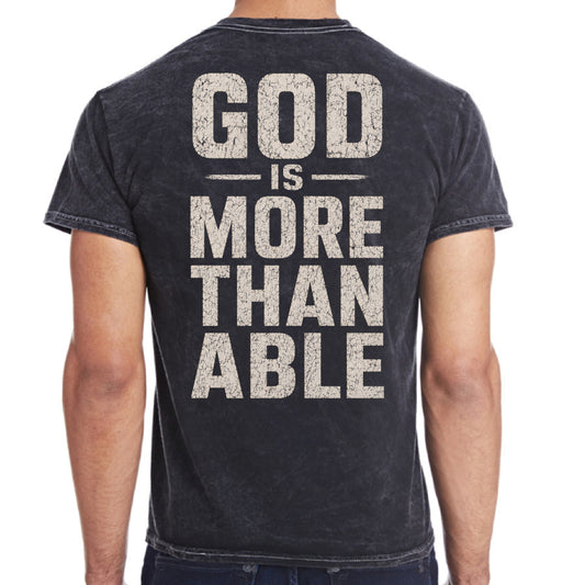 More Christian tie-dye t-shirt back on mineral black Colortone tee