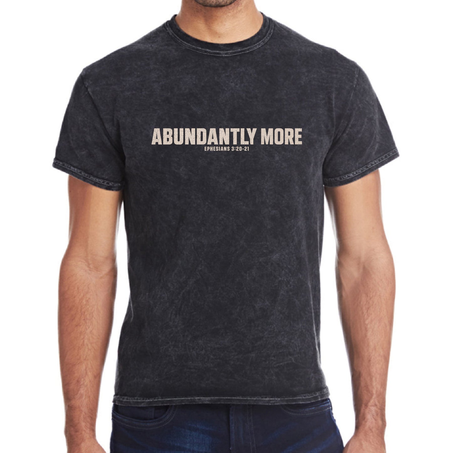 More Christian tie-dye t-shirt front on mineral black Colortone tee