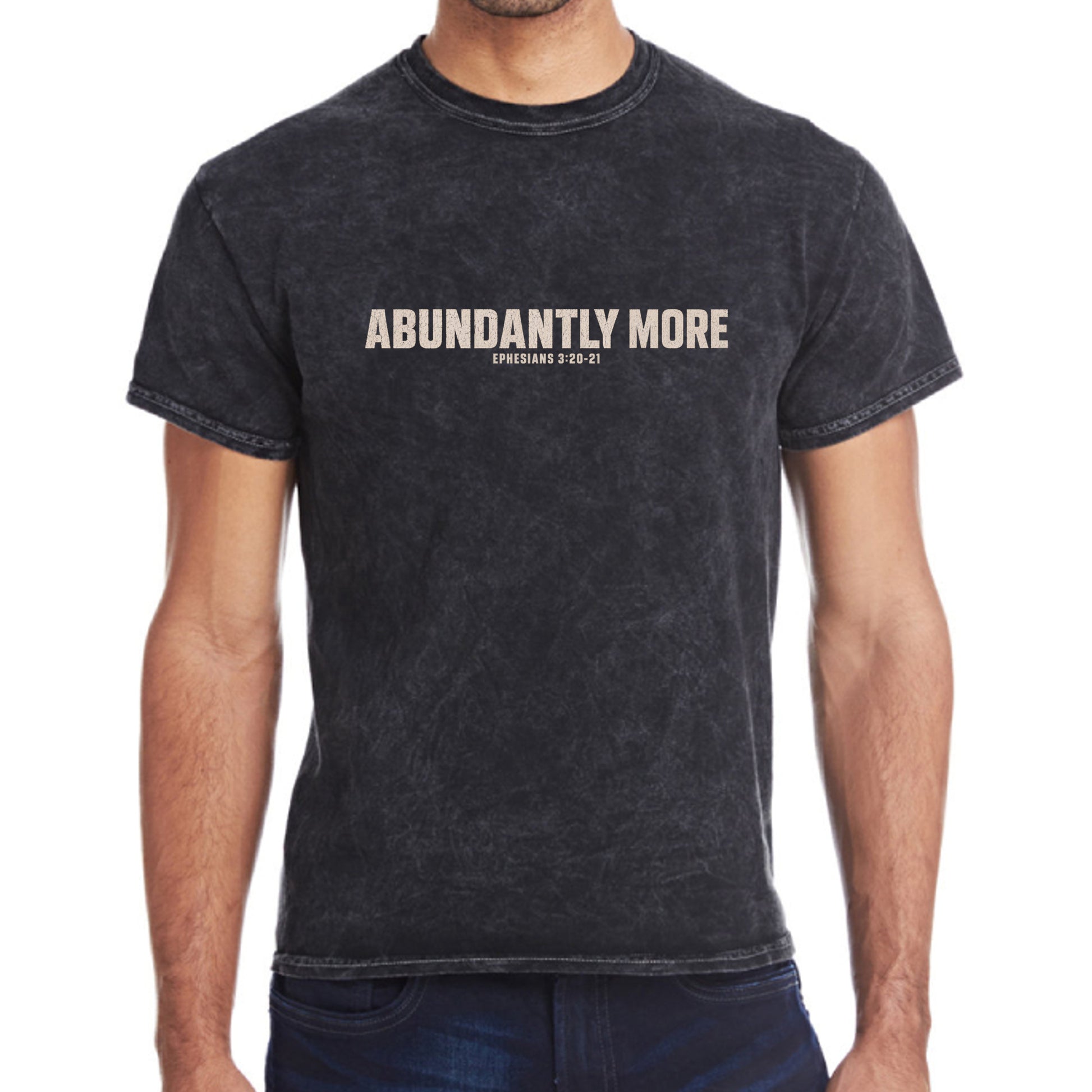More Christian tie-dye t-shirt front on mineral black Colortone tee