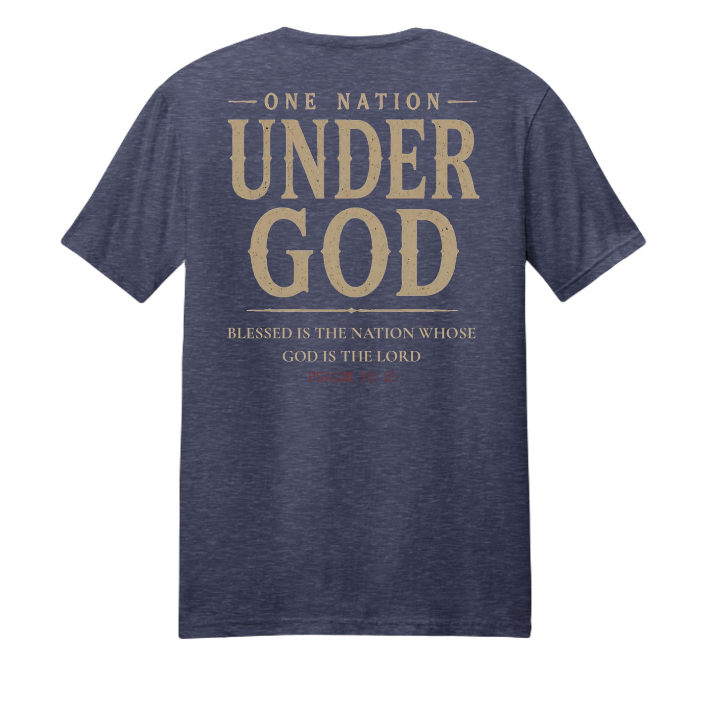 One Nation Under God Heritage Tee back on team navy heather shirt
