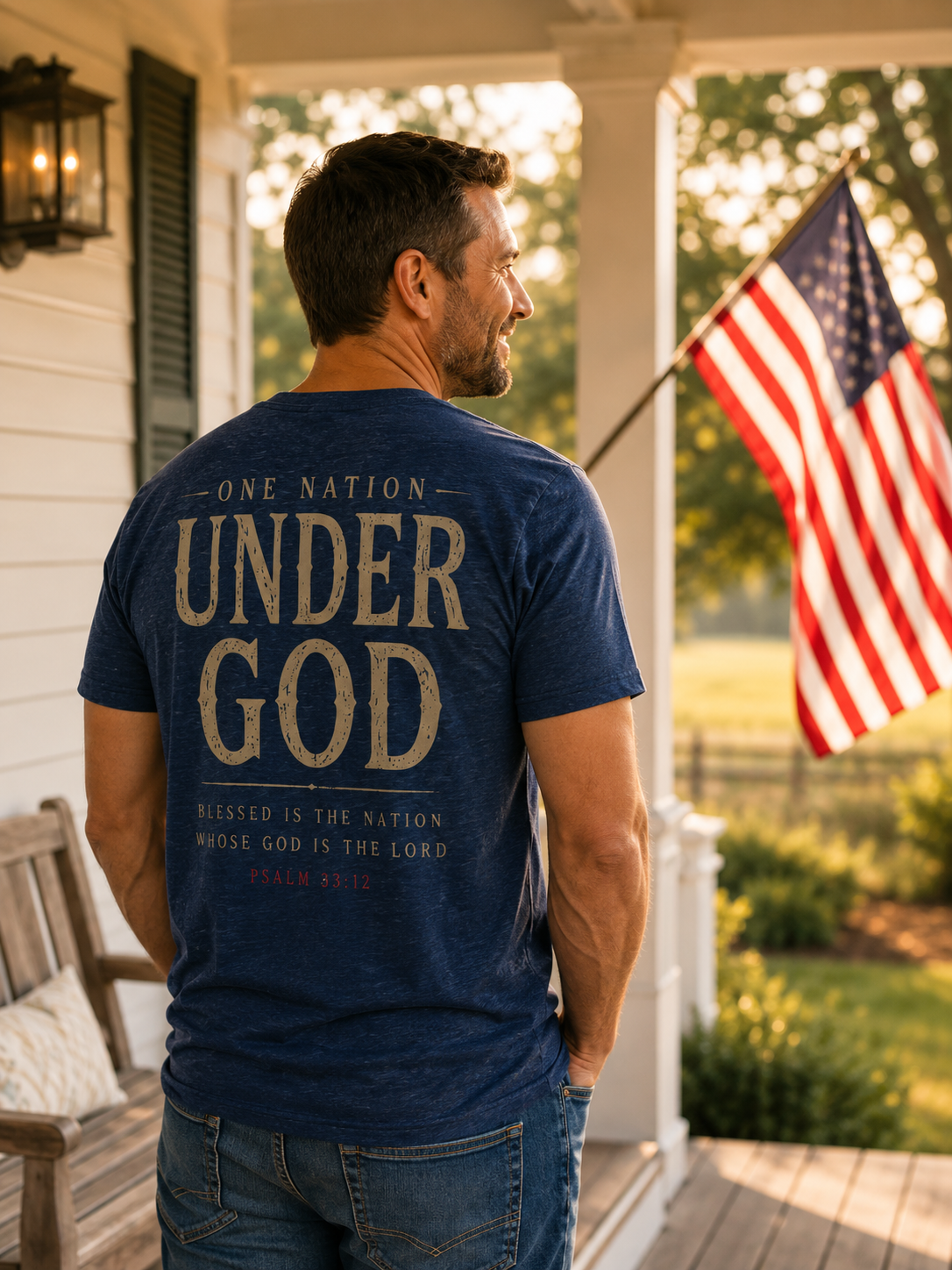 One Nation Under God Heritage Tee promotional lifestyle image